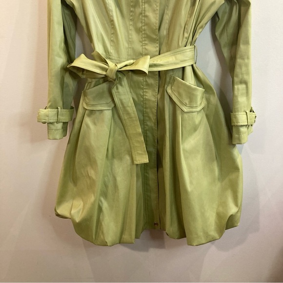 SAMUEL DONG Sz L Bubble Hem High Collar Belted Pockets Buckle At Sleeves Coat - Picture 6 of 11